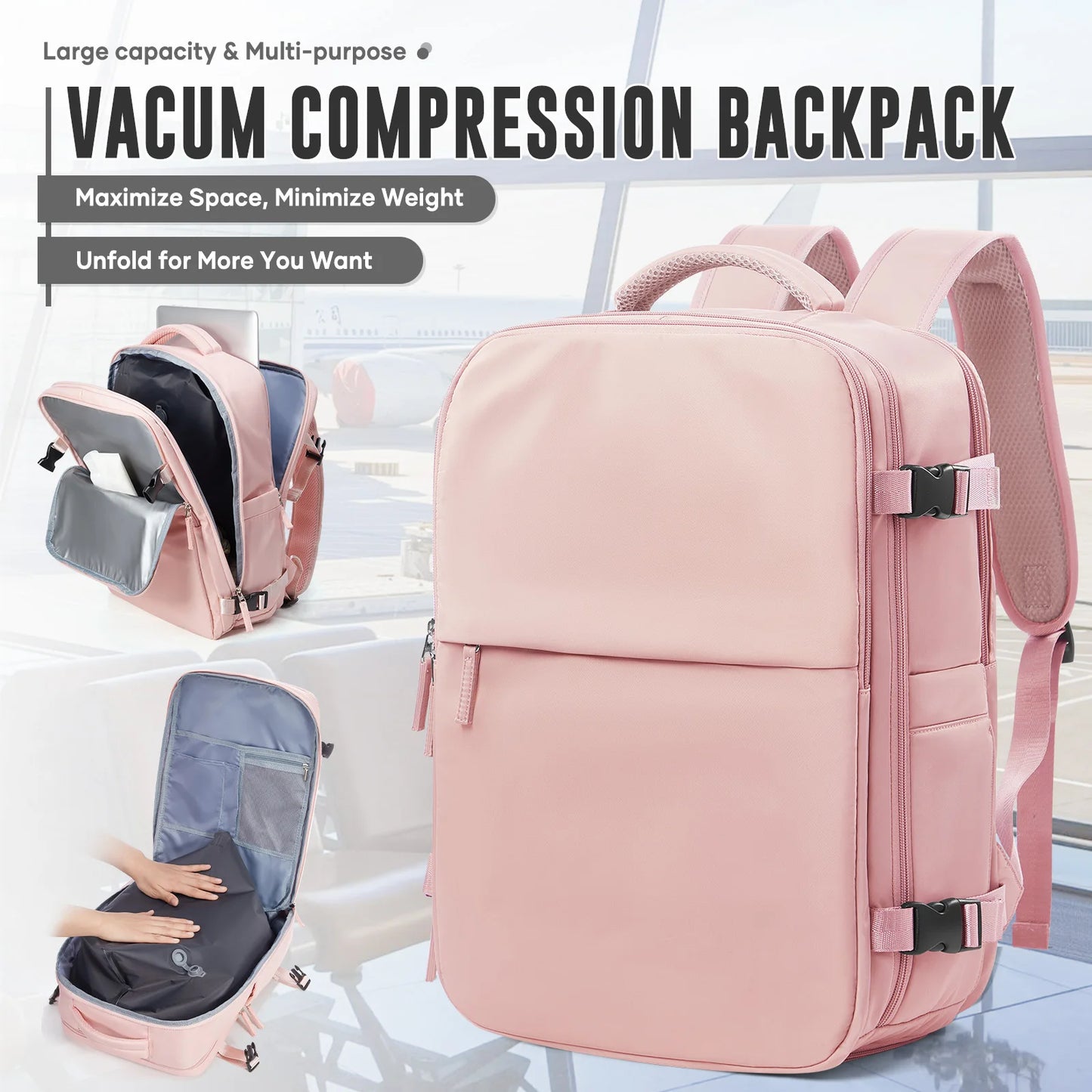 Vacuum Compressed Backpack, Suitable for Business Leisure, Travel Bag, Multifunctional Laptop Backpack Vacuum Bags for Clothes