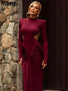Fashion Elegant Long Sleeve Pullover Sexy Long Sleeve Club Evening Party Maxi Dress Women Turtleneck 2025 Cut Out Dress