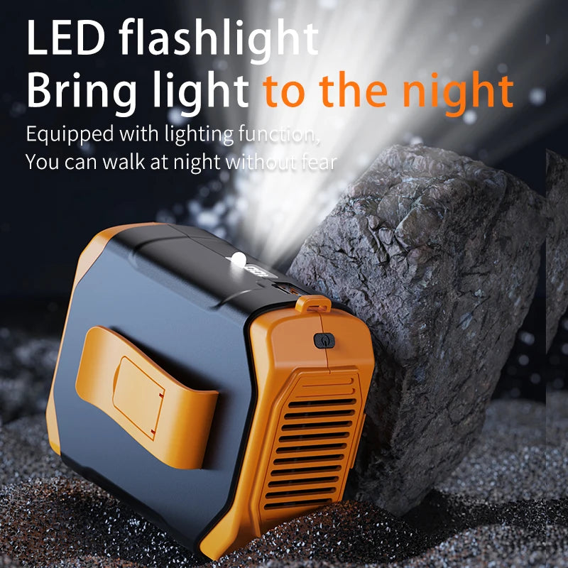 Portable Outdoor Waist Fan Hanging Neck Strong Wind with Power Bank LED Lighting for Emergency Sports Outdoor Working Camping