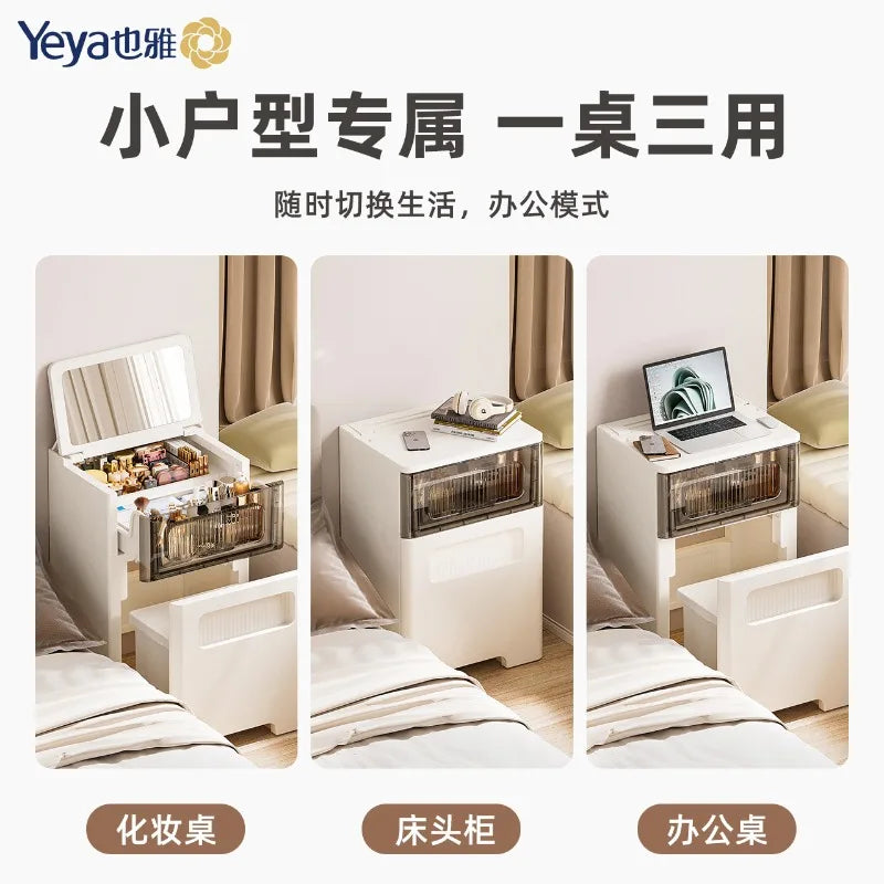 Dresser, Chest, Integrated Small Cosmetic Table, Bedroom Simple Flip Bay Window, Bedside Storage Cabinet, Cream Wind