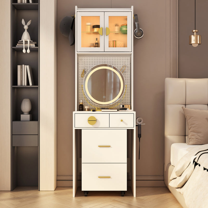 3 Draws 2 Doors 1LED3 Color Tone Light Touch Large round Mirror Dressing Table Set