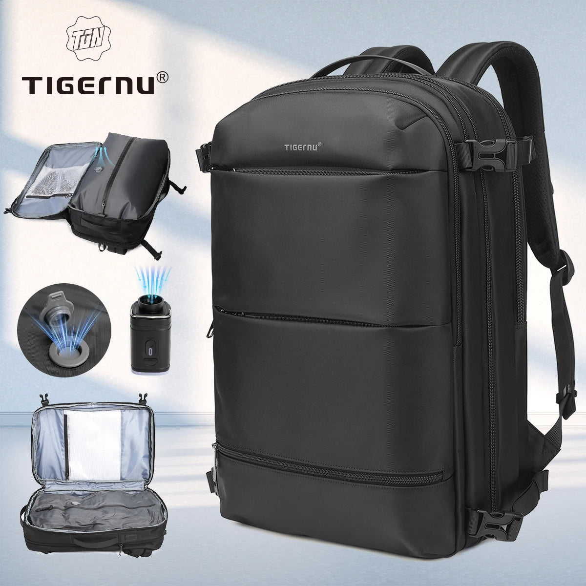 Vacuum Compression Backpacks Men Travel Backpack Expandable USB Bag Large Capacity 17 Laptop Bags for Schoo Cabin Bags