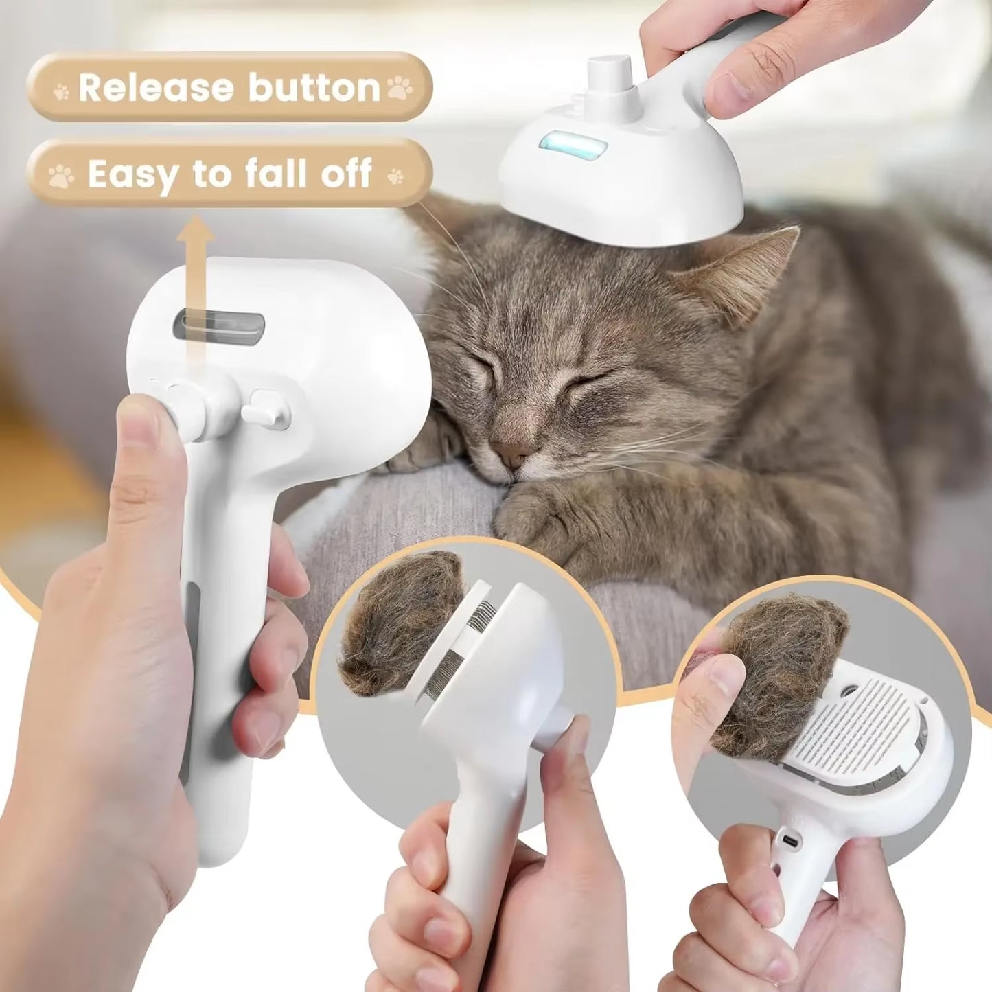 3-in-1 Electric Steam Pet Grooming Brush for Dogs & Cats – Hair Removal, Massage & Anti-Tangle Cleaning Comb