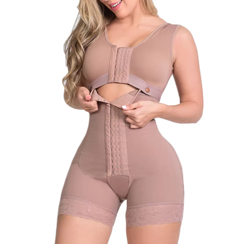High Compression Full Body Shapewear with Hook and Eye Front Closure Shaper Adjustable Bra Slimming Bodysuit Fajas Colombianas