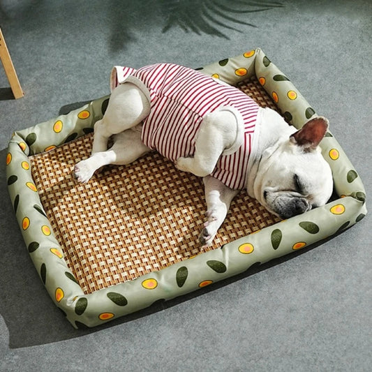 Anti Slip Ice Mat Summer Pet Cool Mat Dog Bed Mat Cool Breathable Square Dog Bed anti Slip Wear-Resistant Linen Rattan Cool Mats