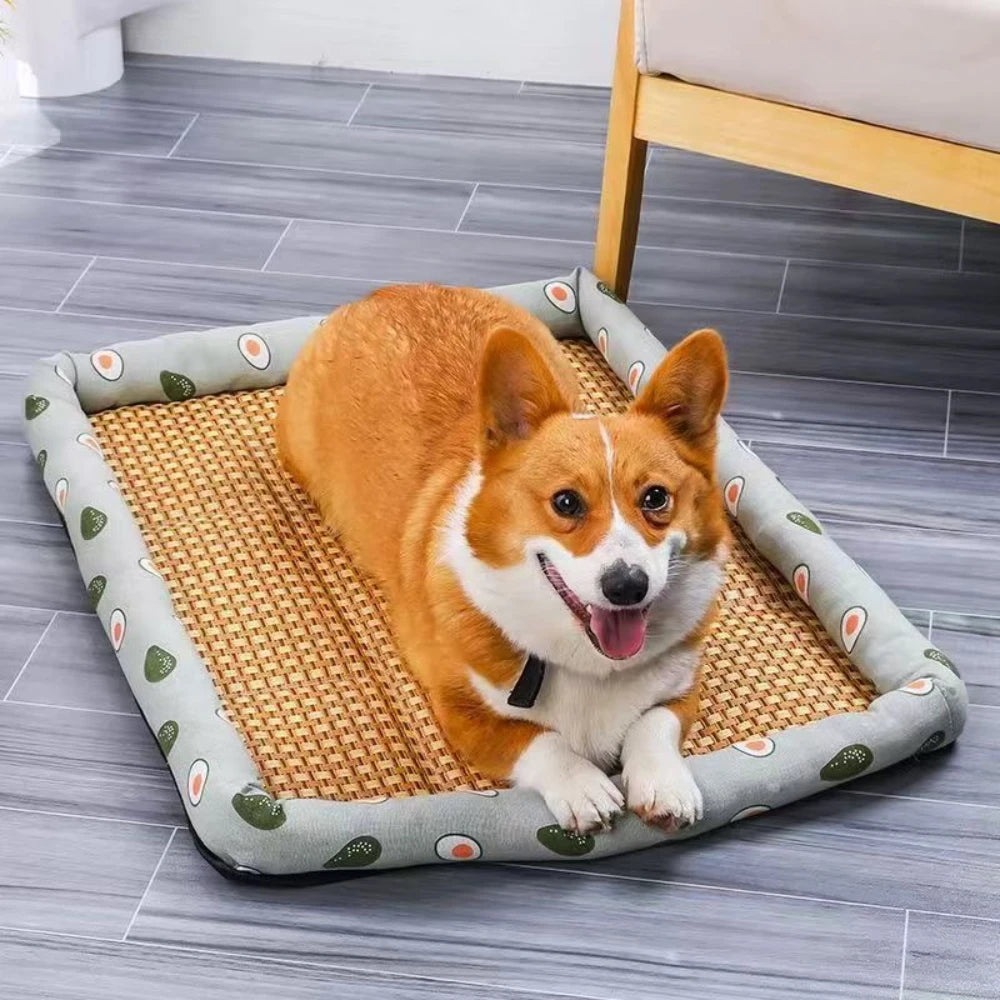 Anti Slip Ice Mat Summer Pet Cool Mat Dog Bed Mat Cool Breathable Square Dog Bed anti Slip Wear-Resistant Linen Rattan Cool Mats