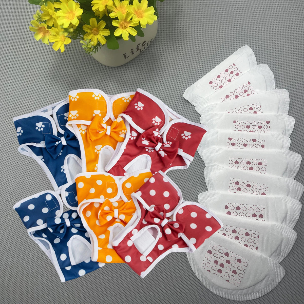 Reusable Female Dog Heat Cycle Diaper Set with 10 Absorbent Pads