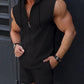 Summer Men'S New Fashion Hooded Sleeveless Solid Color Sun-Protective Clothing Tethered Shorts Muscle Sports Jacquard Set