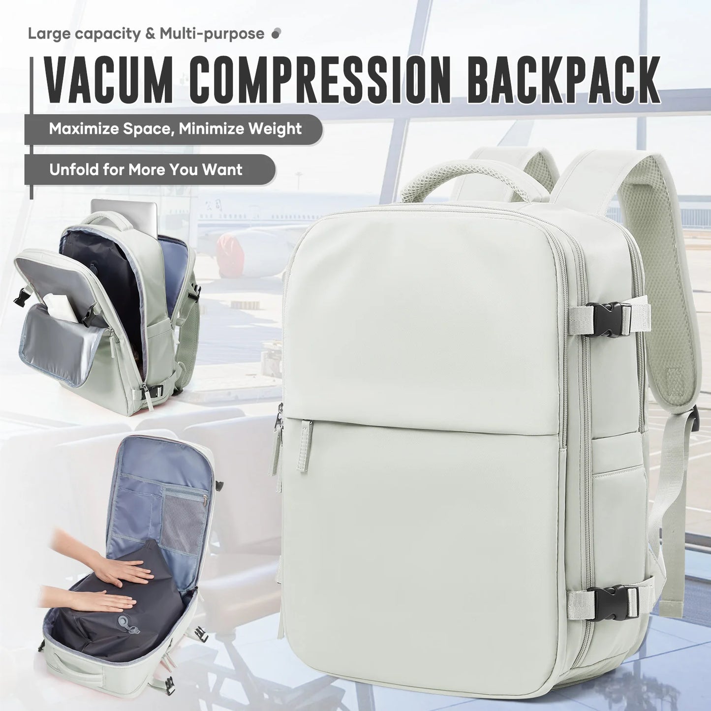 Vacuum Compressed Backpack, Suitable for Business Leisure, Travel Bag, Multifunctional Laptop Backpack Vacuum Bags for Clothes