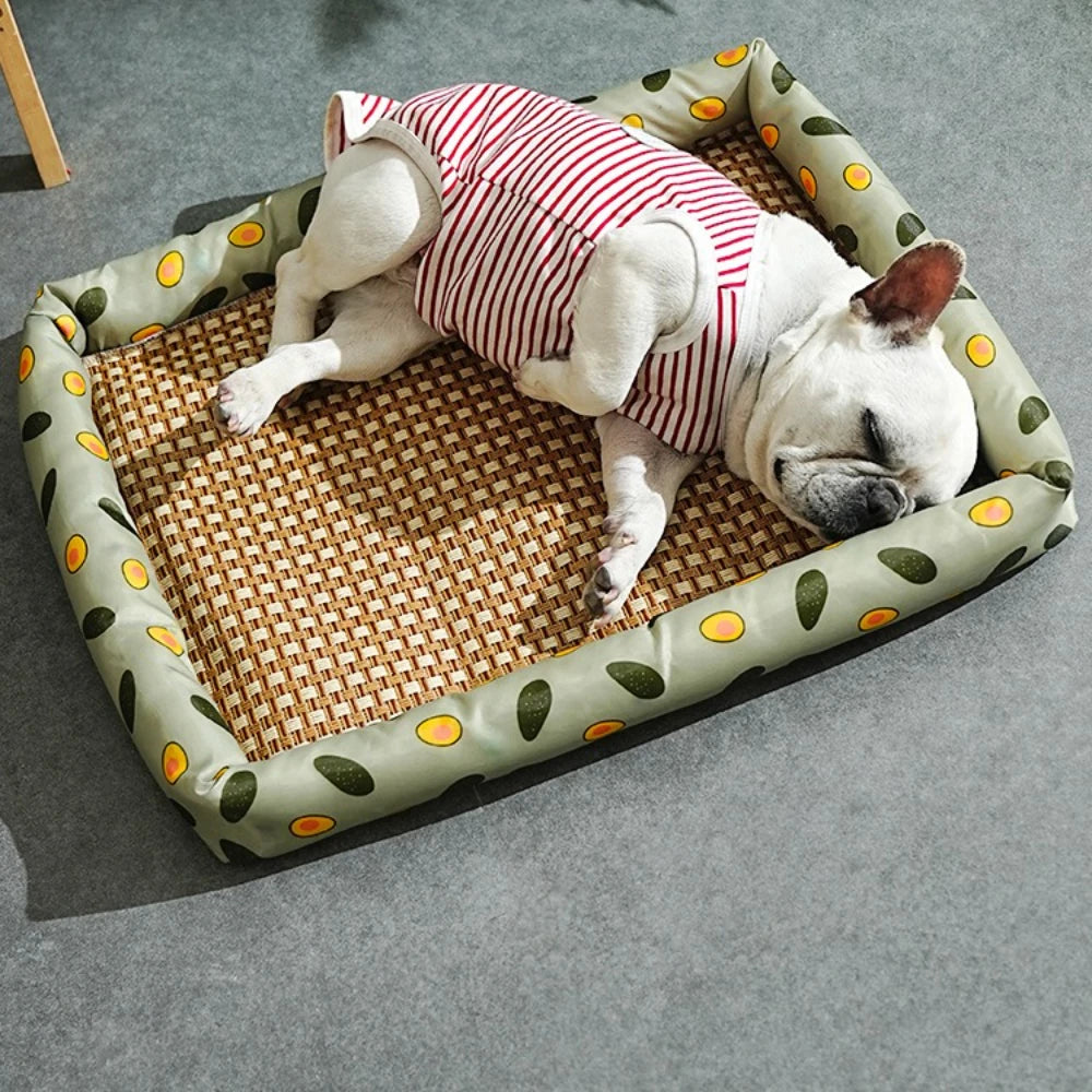 Anti Slip Ice Mat Summer Pet Cool Mat Dog Bed Mat Cool Breathable Square Dog Bed anti Slip Wear-Resistant Linen Rattan Cool Mats