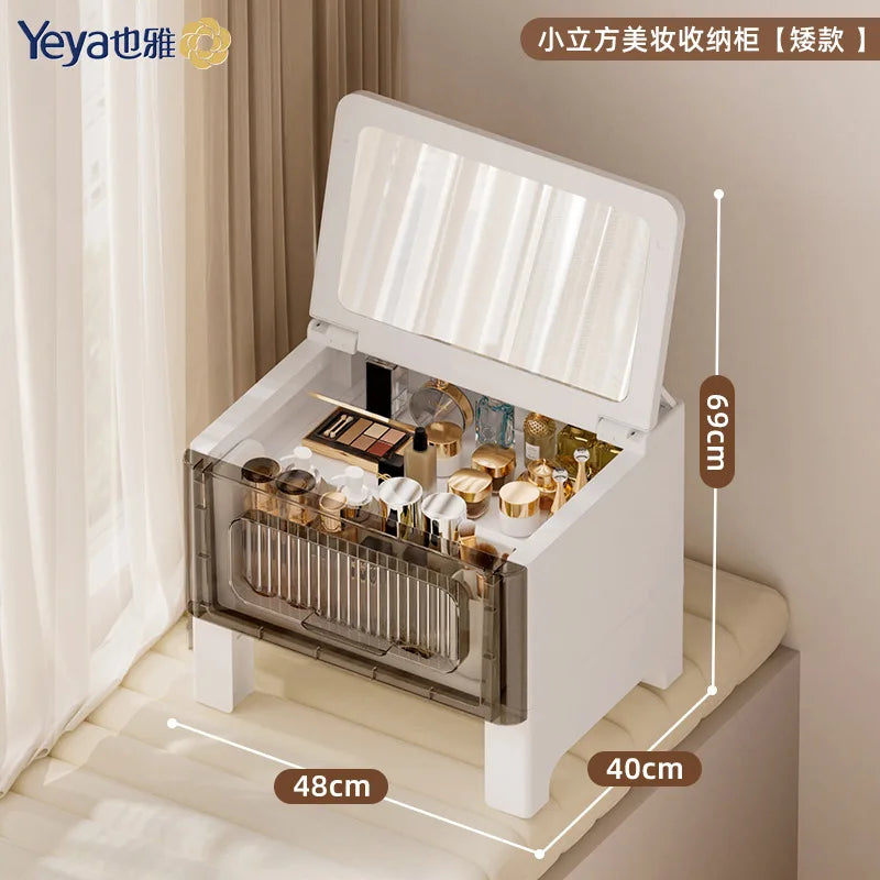 Dresser, Chest, Integrated Small Cosmetic Table, Bedroom Simple Flip Bay Window, Bedside Storage Cabinet, Cream Wind