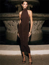 Pullover Halter Women Sexy Ruched Long High Waisted Night Club Dress Evening Party 2025 Summer Elegant Backless Dresses