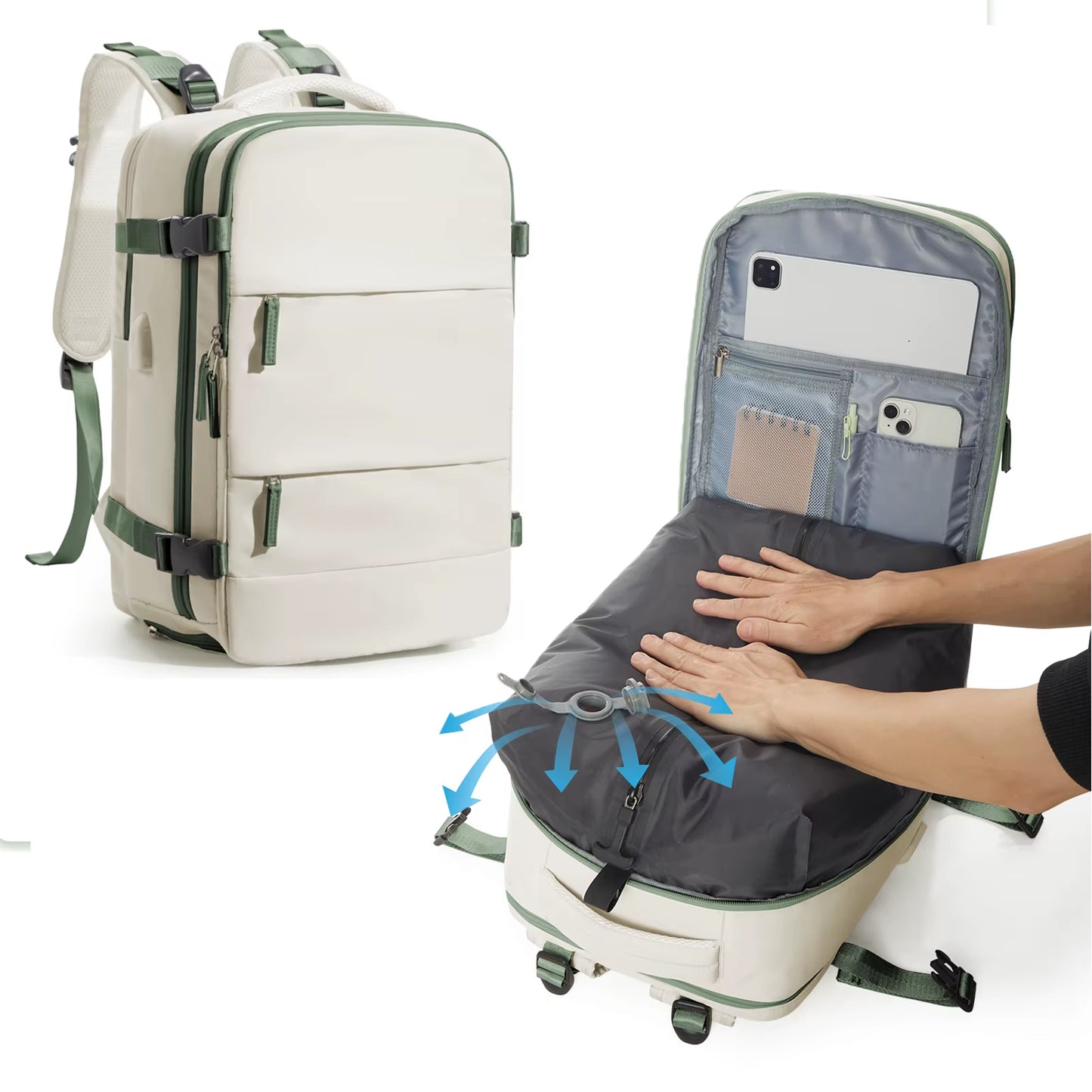 Large Travel Backpack Storage Vacuum Compression Bags with Pump, Waterproof Vacpack Backpack Women Men Business Vacuum Backpack