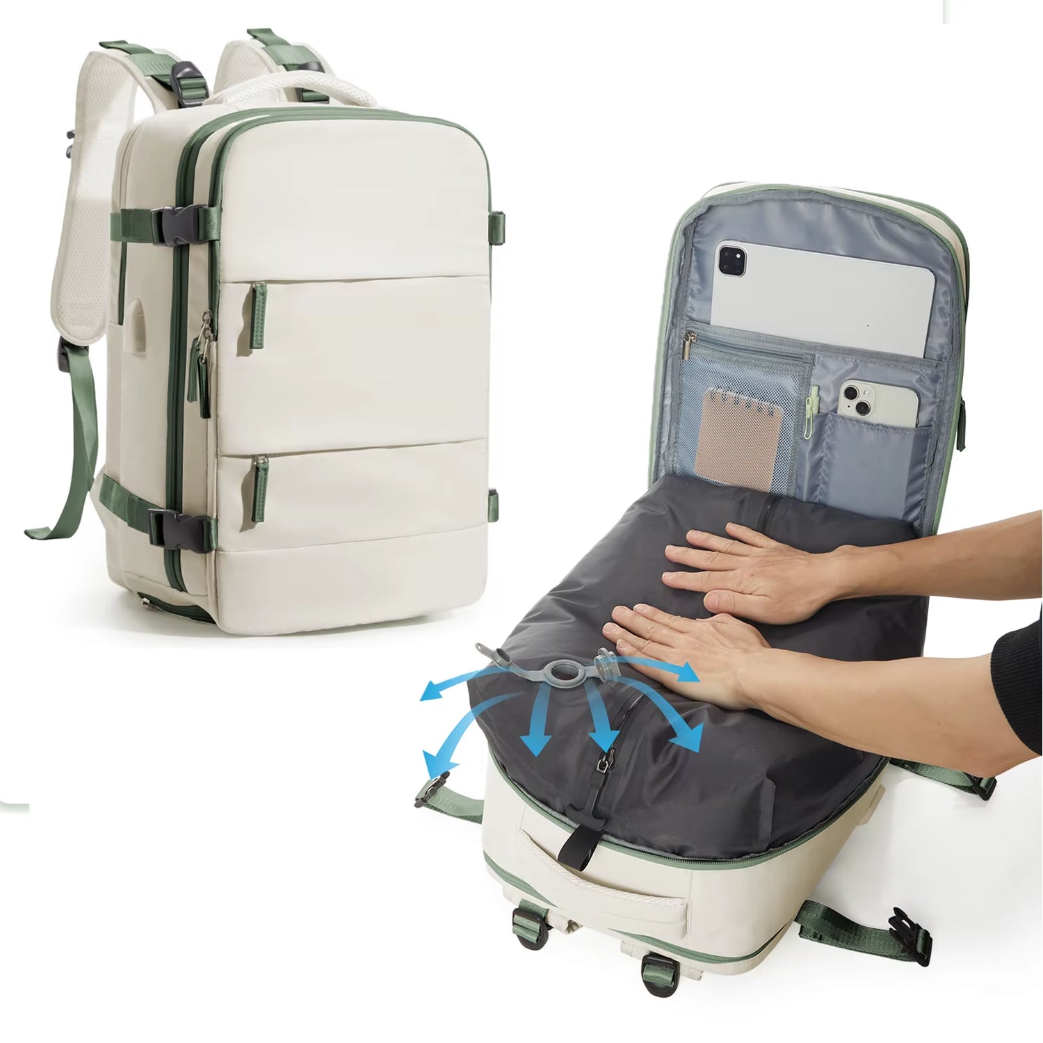 Large Travel Backpack Storage Vacuum Compression Bags with Pump, Waterproof Vacpack Backpack Women Men Business Vacuum Backpack