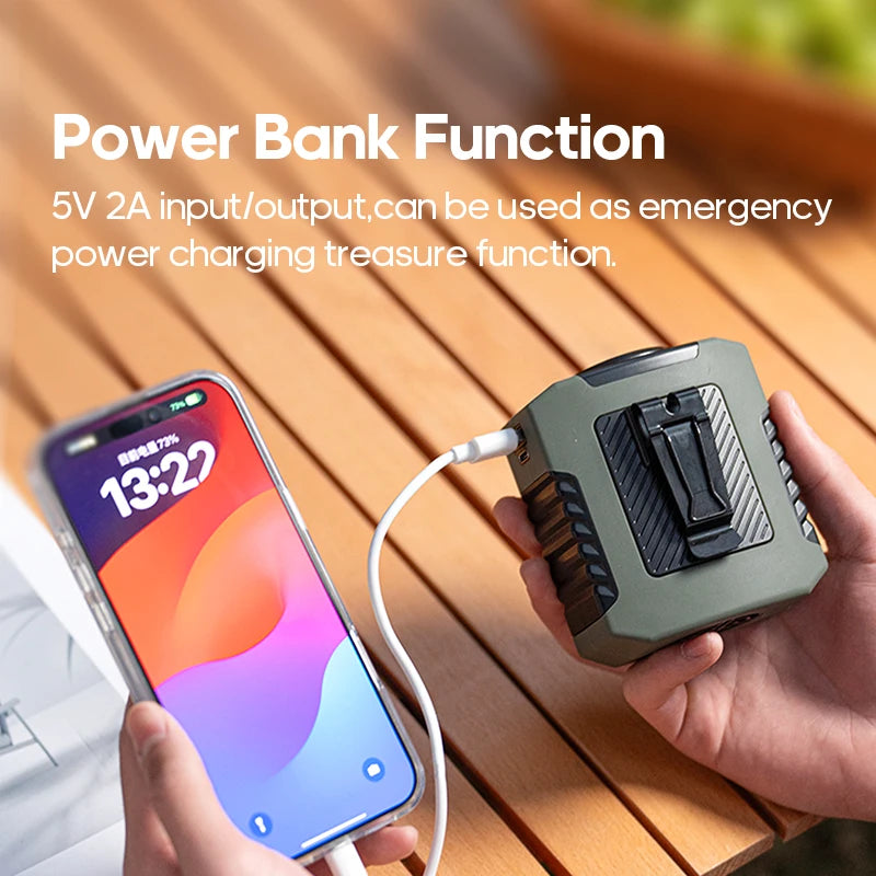 Mini 8000Mah Travel Wearable Waist Fan Camping Outdoor Rechargeable Cooling Fan with Night Light and Power Bank Air Circulator