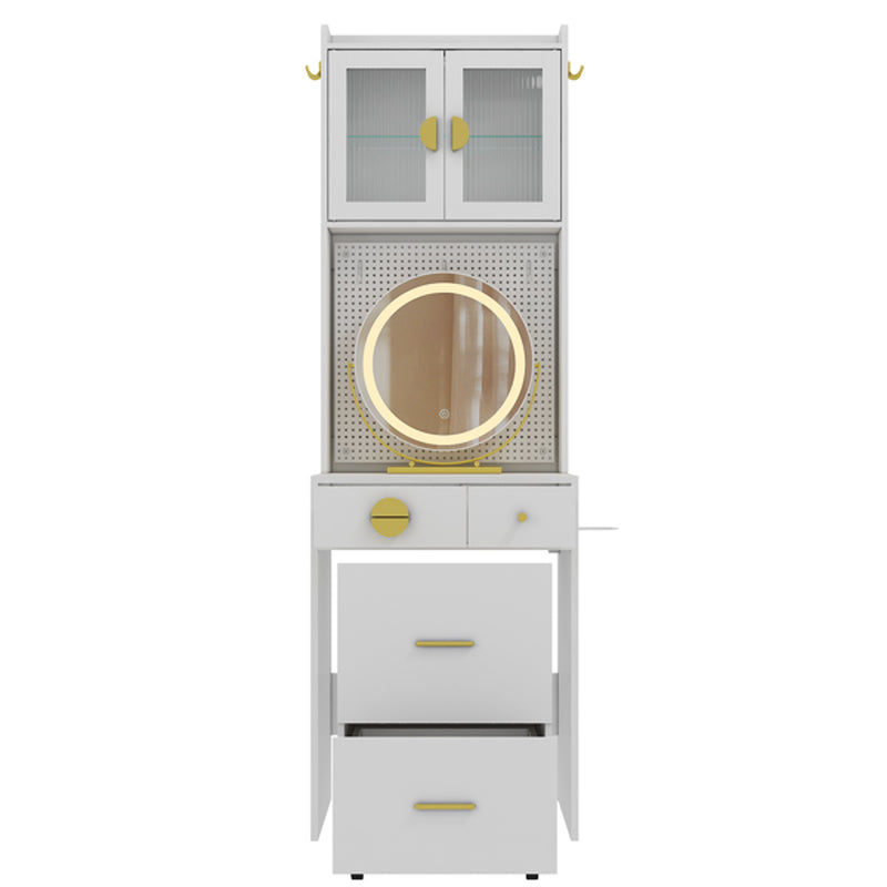 3 Draws 2 Doors 1LED3 Color Tone Light Touch Large round Mirror Dressing Table Set