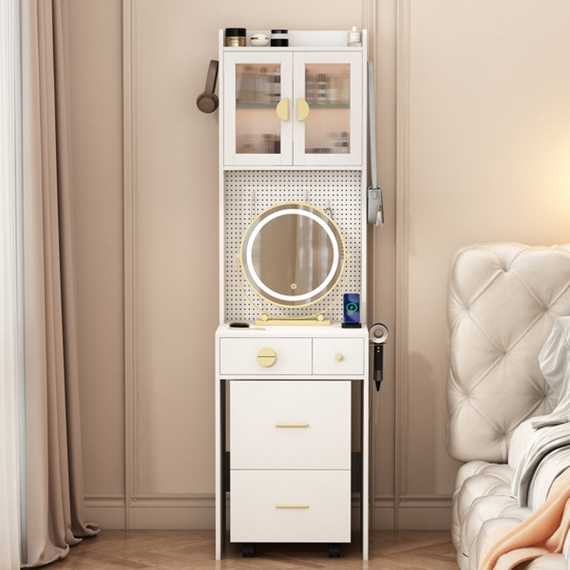 3 Draws 2 Doors 1LED3 Color Tone Light Touch Large round Mirror Dressing Table Set