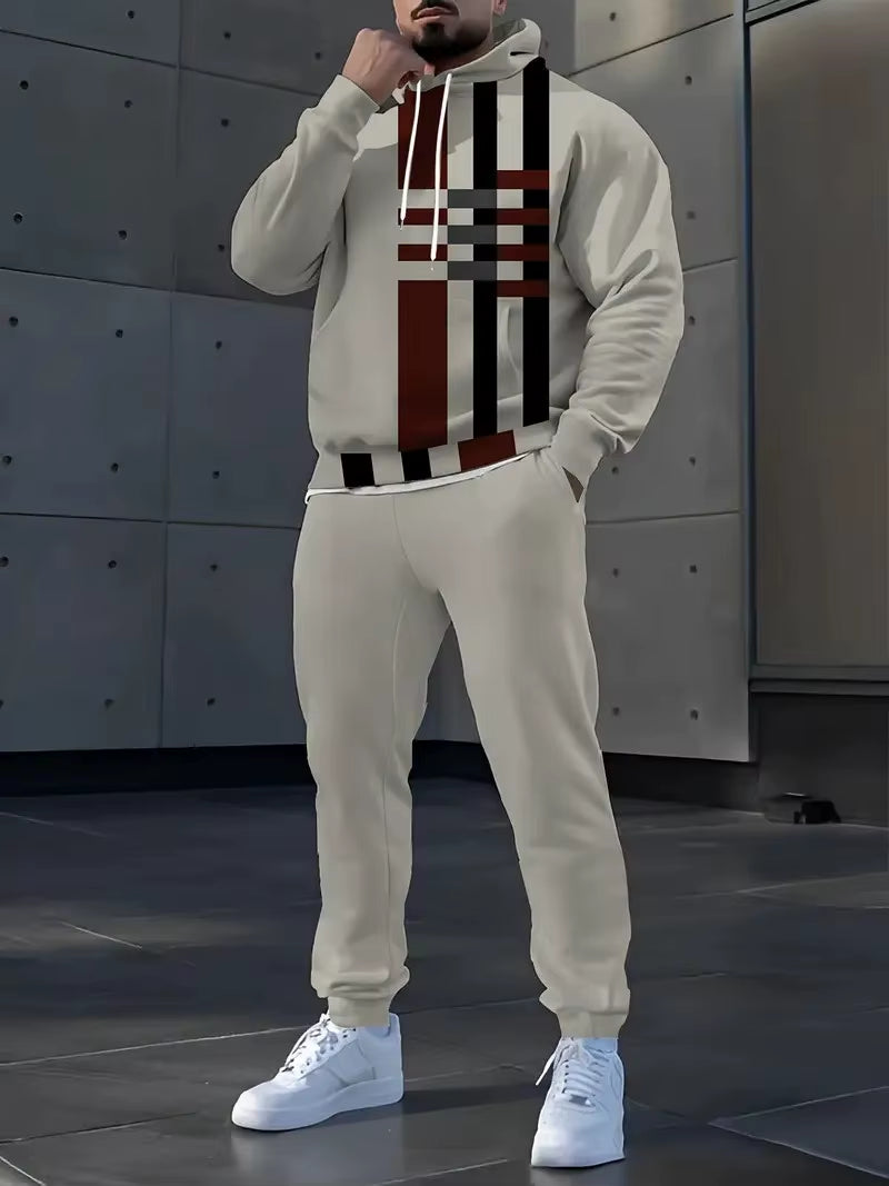 The New Men'S Sweatshirt Set for Spring and Autumn 2025 Is Comfortable Soft Casual and Fashionable with Striped Prints