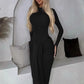 Casual Winter Dress Women Sexy Bandage Chic Fashion Ruched High Waisted Long Sleeve Wrap Night Club Elegant Party Dress